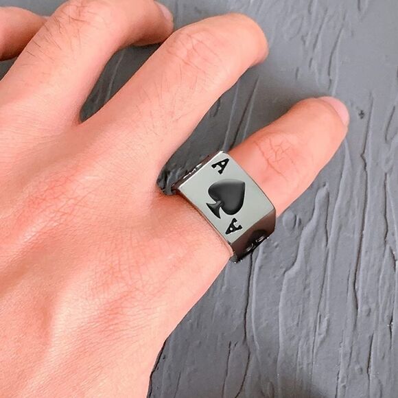 Poker Spade Ace Stainless Steel Ring ♠️ - Picture 3 of 6